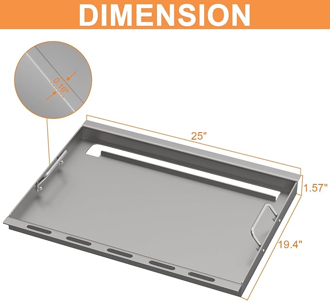 65937 Full Size Griddle for Weber Genesis 300 Replacement Parts Genesis E310 E320 E330 S310 S320 S330 EP310 EP320 EP330 Grill Flat Top Insert with Handles, for Weber 7524 7528 Accessories,Carbon Steel