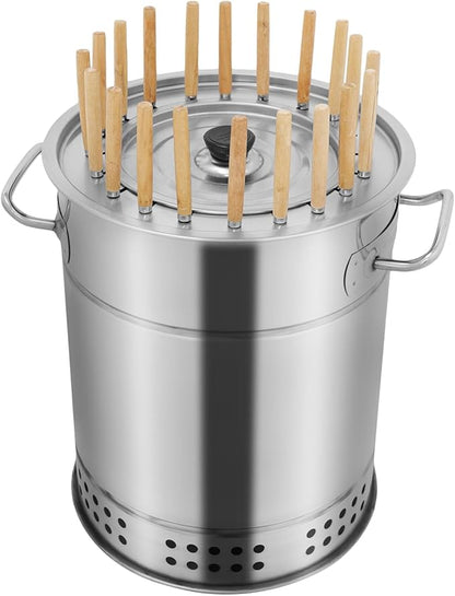 Smokeless Barbecue Charcoal Barrel Grill,Portable Stainless Steel BBQ Grill with 30 Skewers,for 20 Skewers,Includes Oil Drip Tray & Ash Catcher,for Outdoor Camping Picnic Backyard Patio Party