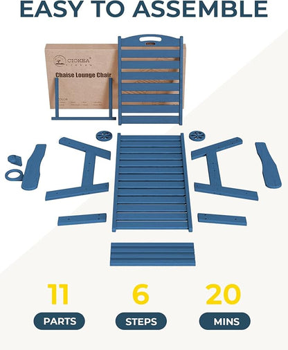 Ciokea Lounge Chair Outdoor Set of 4, Oversized Chaise Lounge Chair with 5 Positions, HDPE, Patio Lounge Chairs with Wheels & Cup Holder for Lawn, Pool, Deck, Poolside, Navy Blue