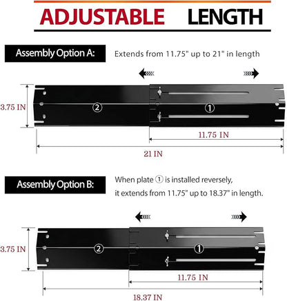 Universal Adjustable Grill Burner Covers Heat Shields Heat Plates Replacement Flame Covers Heat Tents Porcelain Steel Grill Replacement Parts Extends from 11.75" Up to 21" L (Pack of 4)