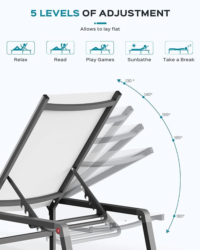 Ciokea Aluminum Foldable Lounge Chairs Set of 4 with 3 Outdoor Aluminum Side Table, Perfect Match, Suitable for Courtyard, Balcony, Lawn and Other Scenes, White