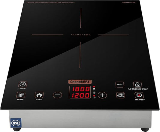 ChangBERT Built-in & Countertop Induction Cooktop, NSF-Certified Commercial Grade Single Induction Burner, Large 8” Heating Coil, Low Noise, Precise Temperature Control for Apartments RVs Food Station