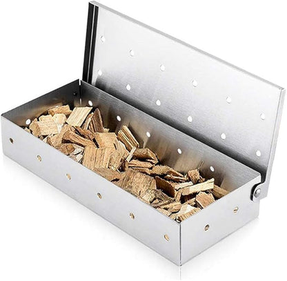 Smoker Box for BBQ Grilling Wood Chips, Stainless Steel Smoking Box Non-Warp for Barbecue, Best Grill Accessories for Charcoal Grill and Gas Grill with Large Capacity