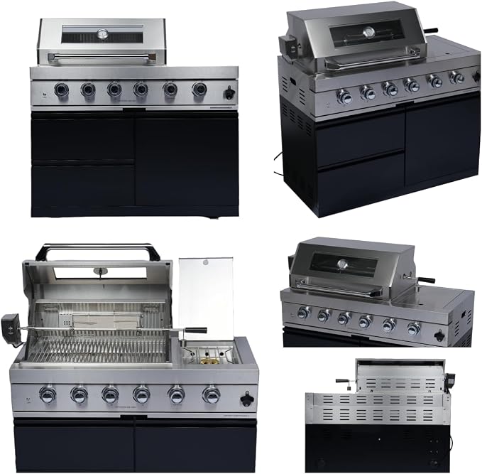 98" 4-Burner 72000 BTU Outdoor Kitchen Island,304 Stainless Steel Modular LPG BBQ Grill Combination With Granite Countertops, Storage Cabinet, Refrigerator and Sink (98"-Black&Sivler, Propane Gas)