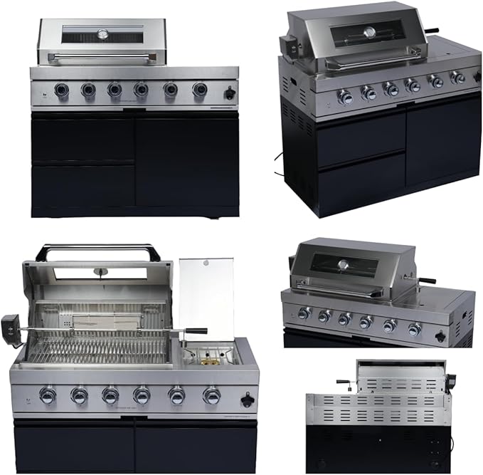 98-Inch 4-Burner Propane Gas Outdoor Kitchen Grill Island - 72000 BTU Stainless Steel BBQ, Refrigerator, Rotisserie, Stainless Countertops, Patio, Lawn, Backyard, Black