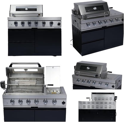98-Inch 4-Burner Propane Gas Outdoor Kitchen Grill Island - 72000 BTU Stainless Steel BBQ, Refrigerator, Rotisserie, Stainless Countertops, Patio, Lawn, Backyard, Black
