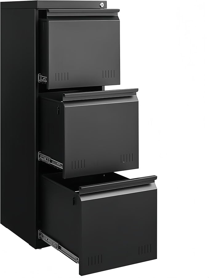 Approgreent Vertical 3 Drawer File Cabient with Lock, Metal Filing Cabinets for Home Office, Heavty Duty Office Storage Cabinet for A4/Letter/Legal (Matte Black)