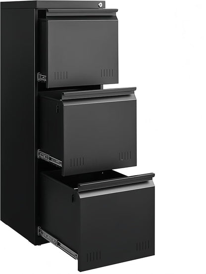 Approgreent Vertical 3 Drawer File Cabient with Lock, Metal Filing Cabinets for Home Office, Heavty Duty Office Storage Cabinet for A4/Letter/Legal (Matte Black)