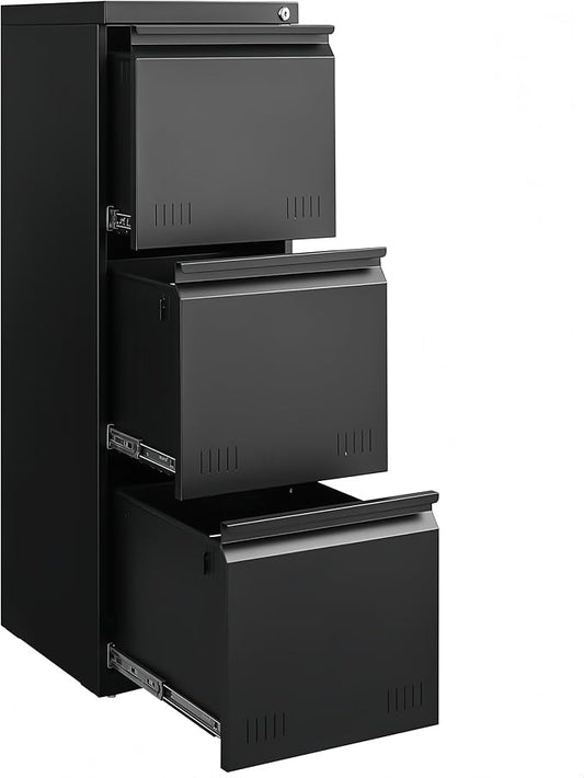 Approgreent Vertical 3 Drawer File Cabient with Lock, Metal Filing Cabinets for Home Office, Heavty Duty Office Storage Cabinet for A4/Letter/Legal (Matte Black)
