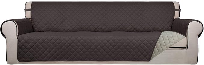 PureFit Reversible Quilted Couch Covers for Dogs Sofa Cover 4 Seater 88" | Chocolate/Beige, Water Resistant Couch Protector, Washable Pet Couch Cover with Non Slip and Elastic Straps For Kids