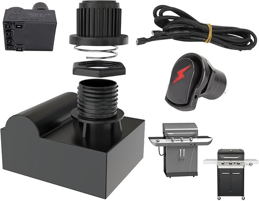 G511-0055-W1 Grill Igniter Kit for Charbroil Grill Replacement Parts, Charbroil Ignition Switch 80018343, 4-Outlets Electronic Ignition Module w/ Wires & 1 Push Button for Charbroil Surefire Ignitor