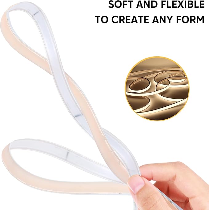 AC 120V COB LED Strip Light 2 Meter 6.56ft IP67 Waterproof LED Light Strip Cuttable White LED Strip Lighting for Indoor Bedroom Garden Outdoor Decor (White, 6.56ft)