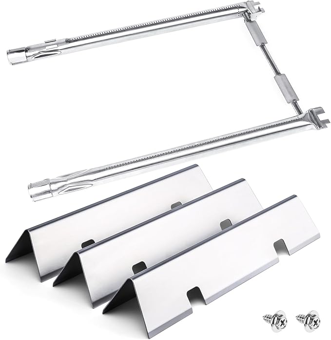 Uniflasy 7635 Flavorizer Bars and 69785 Grill Burner Tubes for Weber Spirit I & II 200 with Front Control, Spirit E210, E220, S210, S220, 15.3 Inch 7635 Flavor Bars and 69785 Burner,Stainless Steel