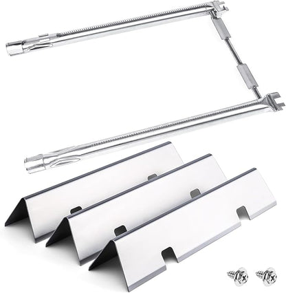 Uniflasy 7635 Flavorizer Bars and 69785 Grill Burner Tubes for Weber Spirit I & II 200 with Front Control, Spirit E210, E220, S210, S220, 15.3 Inch 7635 Flavor Bars and 69785 Burner,Stainless Steel