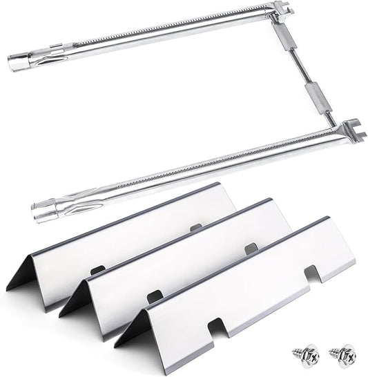 Uniflasy 7635 Flavorizer Bars and 69785 Grill Burner Tubes for Weber Spirit I & II 200 with Front Control, Spirit E210, E220, S210, S220, 15.3 Inch 7635 Flavor Bars and 69785 Burner,Stainless Steel
