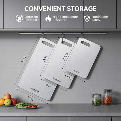Titanium Cutting Board, 100% Pure Titanium Cutting Boards for Kitchen, Double-Sided Non-Toxic Cutting Board, Ideal for Slicing and Dicing Meats, Features Handle, Dishwasher Safe - 10.5"L*6.5"W（silver）