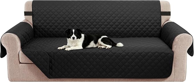 Reversible Couch Cover for 3 Cushion, Sofa, Black/Black | Couch Cover for Sofa, Pet Friendly Water Repellent Couch Sofa Cover, Washable Furniture Protector with Elastic Straps