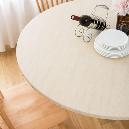 LIBERECOO Round Vinyl Fitted Tablecloth with Flannel Backing Elastic Edge Table Cover Waterproof Stain-Resistant Wipeable Tablecloths Fits 40-44" Round Tables