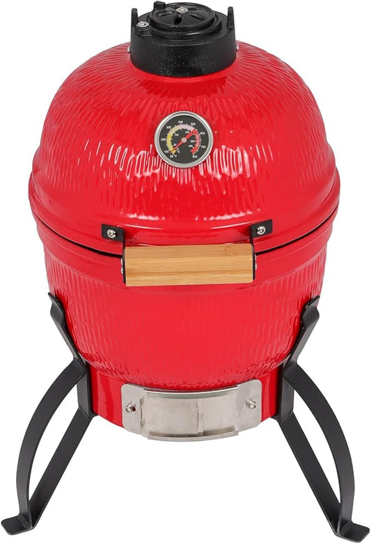 HomVent 13 inch Kamado Grill, Multifunctional Ceramic Barbecue Grill, Portable BBQ Grill Charcoal Outdoor Smoker Grill for BBQ, Camping and Picnic (Red)