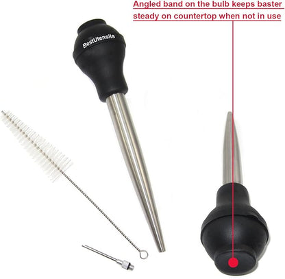 KAYCROWN Stainless Steel Turkey Baster Commercial Grade Quality Silicone Bulb Including 2 Marinade Injector Needles And Basting Brush