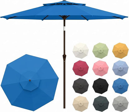 10FT Patio Umbrella, 2 Tier Outdoor Table Umbrella, Large Vented Market Umbrellas with Push Button Tilt and Crank, 8 Sturdy Ribs for Backyard, Deck, Pool, UPF50+ UV Protection