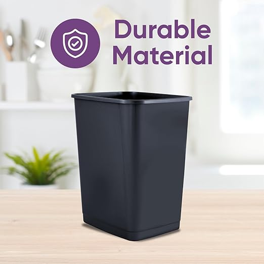 Superio Small 2.5 Gallon Plastic Trash Can, Waste Bin for Under Desk, Office, Bedroom, Bathroom- 10 Qt, (Dark Grey)