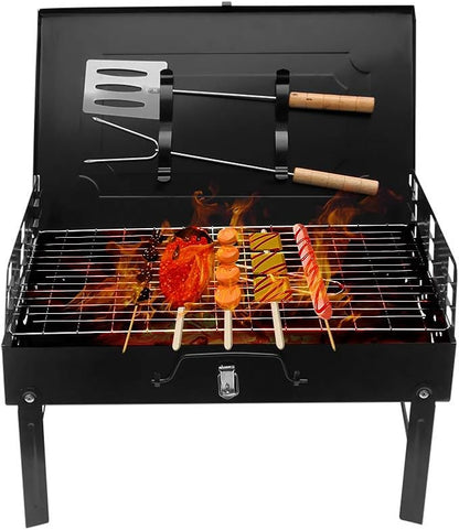 Foldable Portable Charcoal BBQ Grill, Outdoor Barbecue Grill for Camping Picnic Garden Kitchen, Compact Camping BBQ Grills with Tools & Stand,A-1