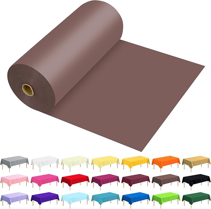 54 Inch X 300 Feet Plastic Table Cover Roll Premium Disposable Plastic Tablecloth for All Type/Shape Tables | Picnic, Party, Banquet, Birthdays, Weddings (Brown, 54 Inch X 300 Feet)