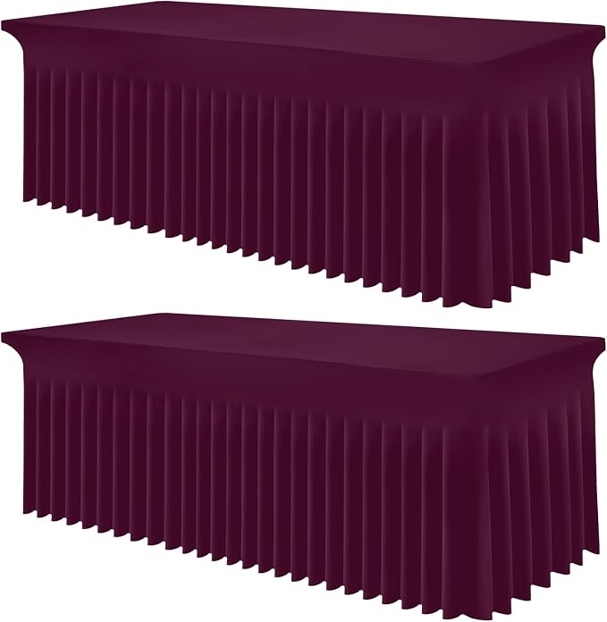 Smiry 2 Pack Spandex Elastic Fitted Table Cloth Skirt for 6FT Table | Stretch Washable Table Cloth, Banquet Table Cover for Wedding, Party, Indoor & Trade Shows, (Jujube Red, 72Lx30Wx30H)