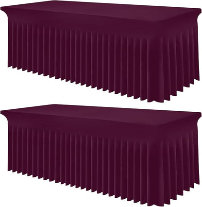 Smiry 2 Pack Spandex Elastic Fitted Table Cloth Skirt for 8FT Table | Stretch Washable Table Cloth, Banquet Table Cover for Wedding, Party, Indoor & Trade Shows, (Jujube Red, 96Lx30Wx30H)