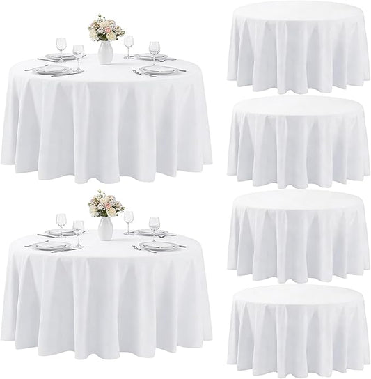 MRJ 6 Pack White Table Cloth 70 Inch Round Polyester Tablecloth Fabric Washable Table Cover for Wedding Dining Outdoor