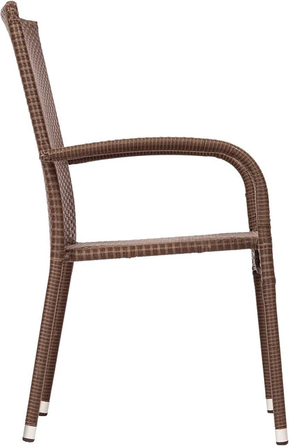 Morgan Outdoor Wicker Stacking Chair - Mocha - Set of 4 - Handwoven No Assembly All Weather Steel Powder Coated Frame Lightweight Indoor Outdoor Porch Backyard Lawn Garden Balcony - Patio Sense 62664