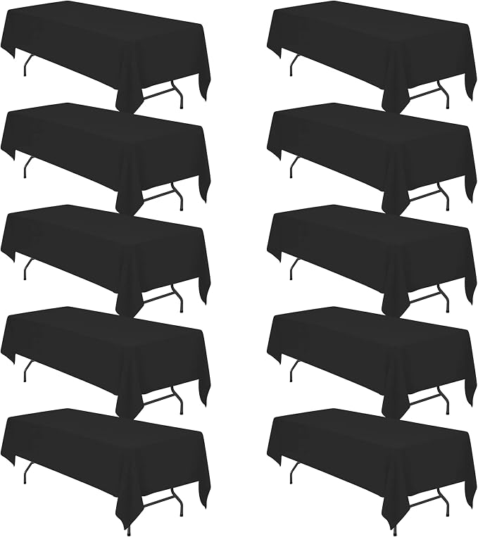 BRILLMAX 10 Pack Black Tablecloths 60x126 Inch for 8ft Rectangle Tables | 150 GSM Polyester Fabric, 15" Standard Drop, Water, Stain & Wrinkle Resistant Cloth Cover for Wedding Reception Banquet Party