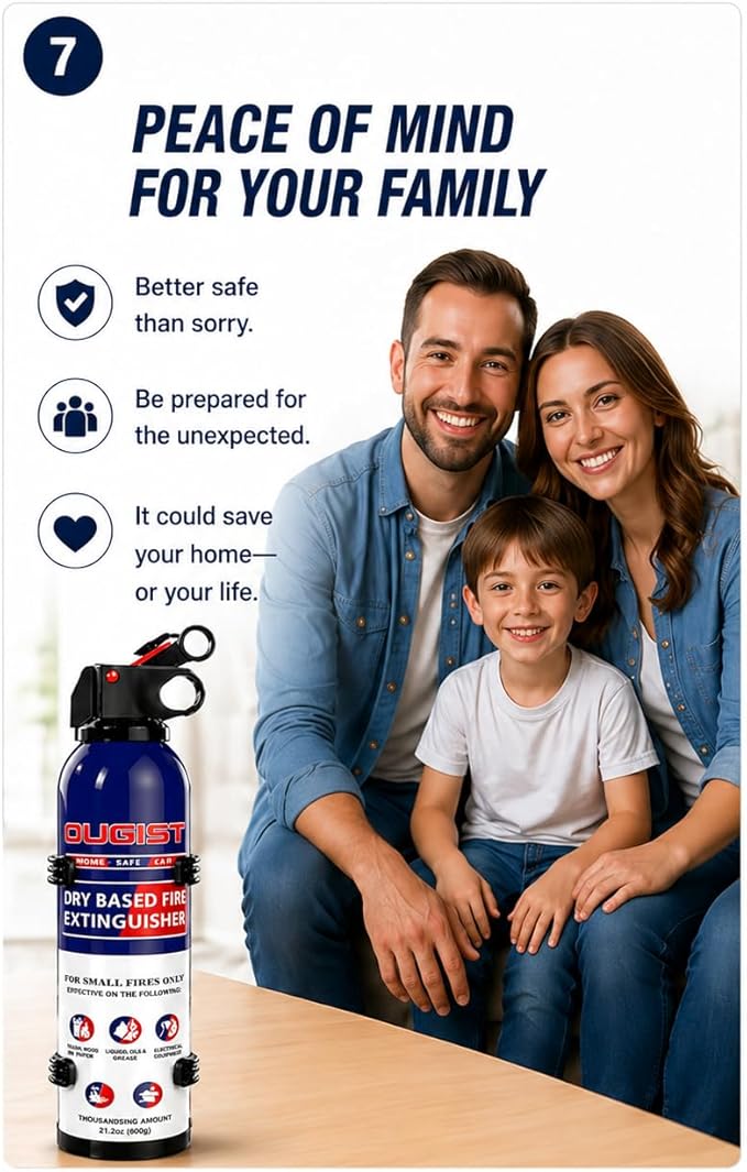 ABC Fire Extinguisher for Home & Vehicle - Portable Dry Chemical Fire Extinguisher | Grease & Electrical Fire Extinguisher for Kitchen, Car, Easy for All Ages to Use (2-Pack, 1.32lb Each)