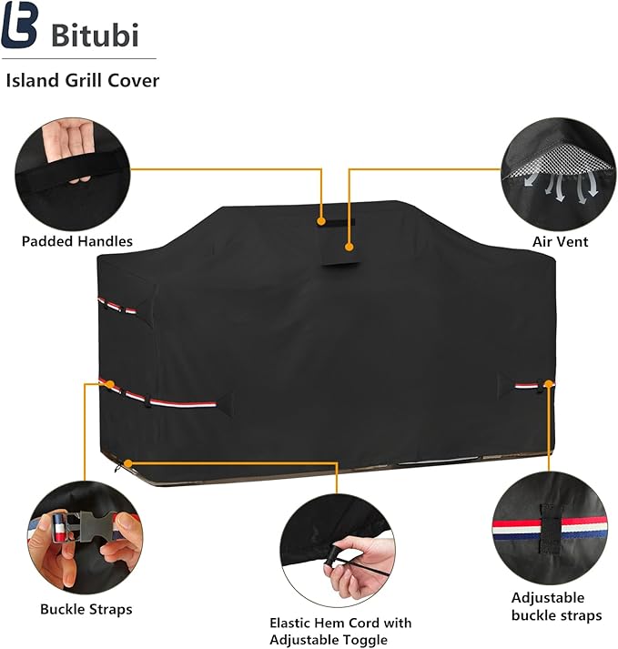Bitubi 98 Inch Island Grill Cover - 600D Heavy Duty Waterproof All Weather Protection Extra Large Grill Cover,Black