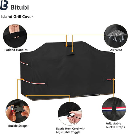Bitubi 86 Inch Island Grill Cover - 600D Heavy Duty Waterproof All Weather Protection Extra Large Grill Cover,Black