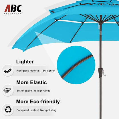 ABCCANOPY 11Ft 3 Tiers Market Umbrella, Outdoor Table Umbrella for for Patio, Deck, Backyard (Turquoise)
