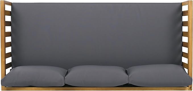 Christopher Knight Home Claremont Outdoor 3 Seater Acacia Wood Daybed with Fabric Water Resistant and Removable Cushions, Patio Garden Sofa with Slat Paneling Armrest and Back, Teak and Dark Grey