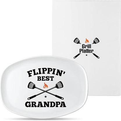 R HORSE Grandpa Grill Platter Gift, BBQ White Oval Melamine Serving Tray | Christmas, New Year, Birthday Gift for Grandpa Men, Ideal for Appetizer, Dessert, Salad, Outdoor Indoor Cooking Party