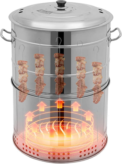 Large Portable Barrel Charcoal Grills Stainless Steel Freestanding BBQ Grill Barrel 360° Smokeless Barbecue Grill for Travel Camping Picnic Patio Backyard (50 Skewers)