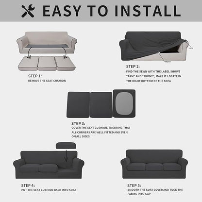 ISSUNTEX 4 Pieces High Stretch Thicken Couch Covers, Soft Sofa Slipcover for 3 Separate Cushion , Jacquard Fabric Elastic Furniture Protector for Dogs (Sofa, Dark Gray)