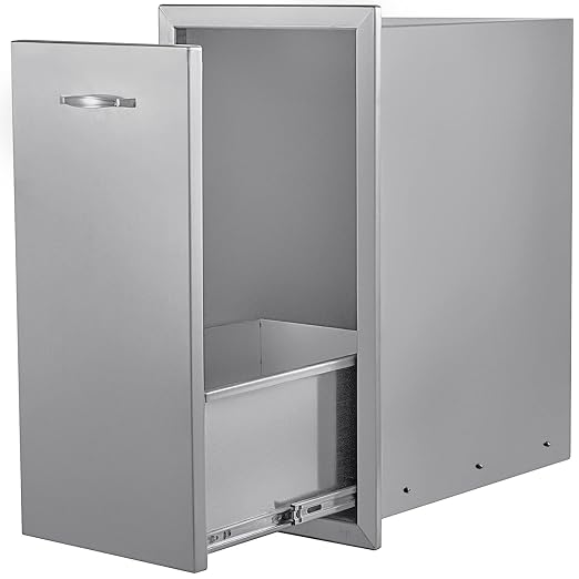 13.6Wx26Hx19.3D Inch Lower Sliding Rails Stainless Steel Roll Bin Pull Out Tray Outdoor Kitchen Trash Drawer, 13.6W x 26H x 19.3D & 30W x 21H Inch Double Door