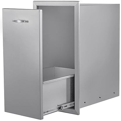 13.6Wx26Hx19.3D Inch Lower Sliding Rails Stainless Steel Roll Bin Pull Out Tray Outdoor Kitchen Trash Drawer, 13.6W x 26H x 19.3D & 30W x 21H Inch Double Door