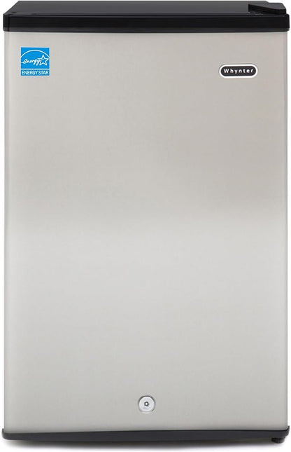 Whynter Upright Freezer with Lock, 3 Cu. Ft. Small Freezer Mini Freezer for Bedrooms, Dorms, Garages, Offices CUF-301SS, Stainless Steel, Energy Star