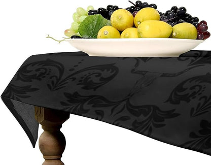 Gothic Black Damask Tablecloth, Vintage Floral Exotic Longhorn Skull Bull Bone Table Cloth Water Resistant Table Cover for Farmhouse Party Holiday Kitchen Dinner Table 55x75