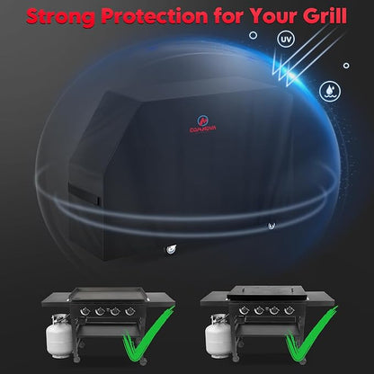 Comnova Grill Cover for Char Griller Flat Iron 4-Burner Gas Griddle - 600D Premium Gas Griddle Cover for Char Griller Waterproof & Heavy Duty, Fits E8936, 8036 Models - 63.8"L x 23"W x 37.9"H (8075)