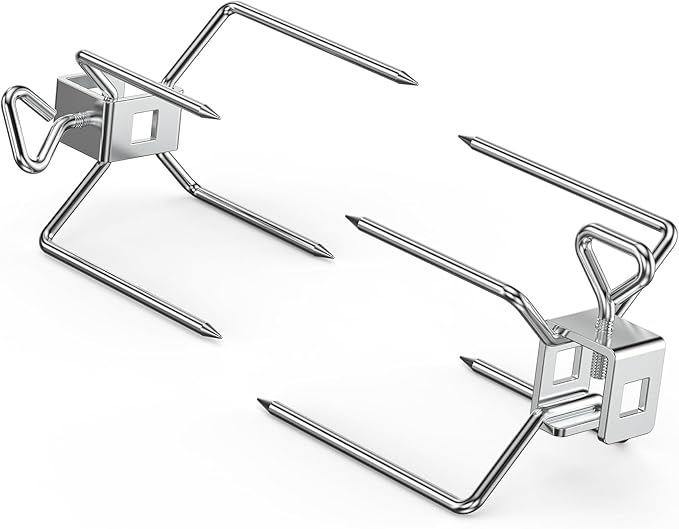 Onlyfire 6102 Stainless Steel Grill Rotisserie Forks(1-Pair)-Fits for Weber 3/8" and 5/16" Square Spit Rods