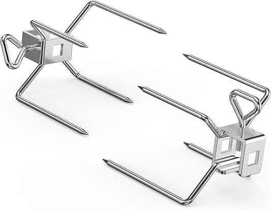 Onlyfire 6102 Stainless Steel Grill Rotisserie Forks(1-Pair)-Fits for Weber 3/8" and 5/16" Square Spit Rods