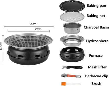 Removable Portable Charcoal BBQ Grill Round Charcoal Stove Indoor and Outdoor Barbecue Grill with Enough Barbecue Accessories for Picnic, Backyard Cooking, Travel(Small)