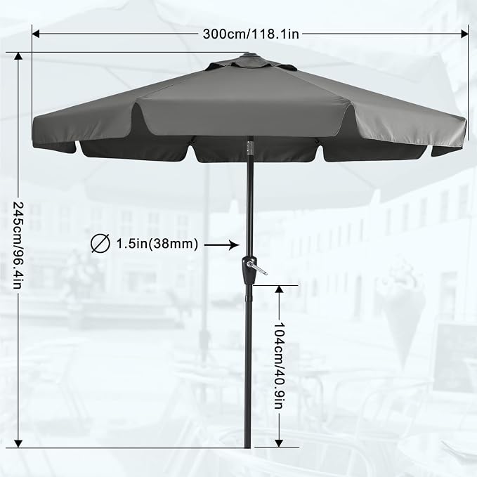 MASTERCANOPY 10ft Patio Umbrella with Valance, Crank & Tilt, Dark Gray | 8 ribs, UV/fade-resist, waterproof, vent, for garden/deck/yard/pool
